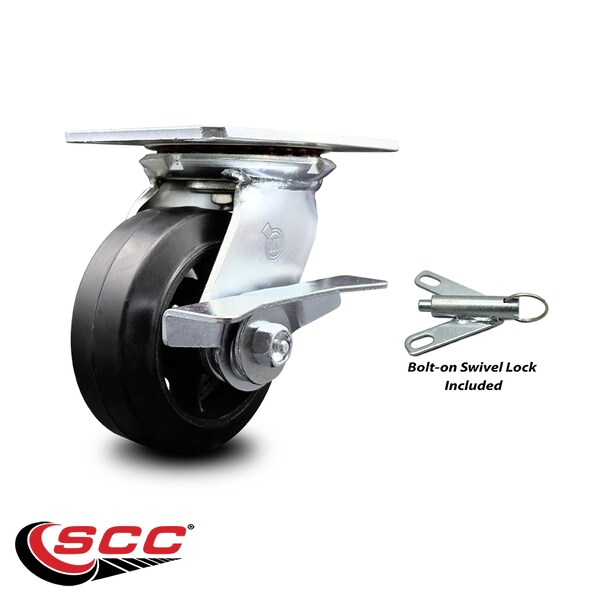 5 Inch Rubber On Steel Caster With Roller Bearing And Brake/Swivel Lock SCC